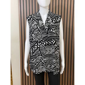 Calvin Klein Women's 1X Black Blouse Polyester Top Geometric Work Chic Stretch